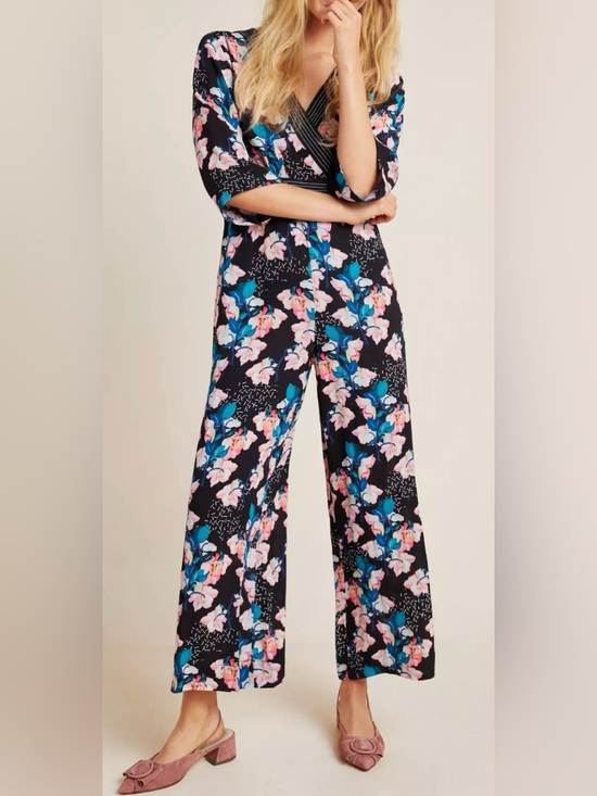 Blank London Pants - Blank London by Anthropologie Black Floral Patterned Jumpsuit - Size XSP